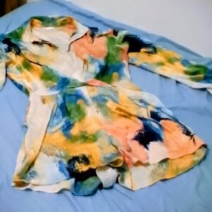 Luxxel Multicolor Watercolor Print Long Sleeve Romper